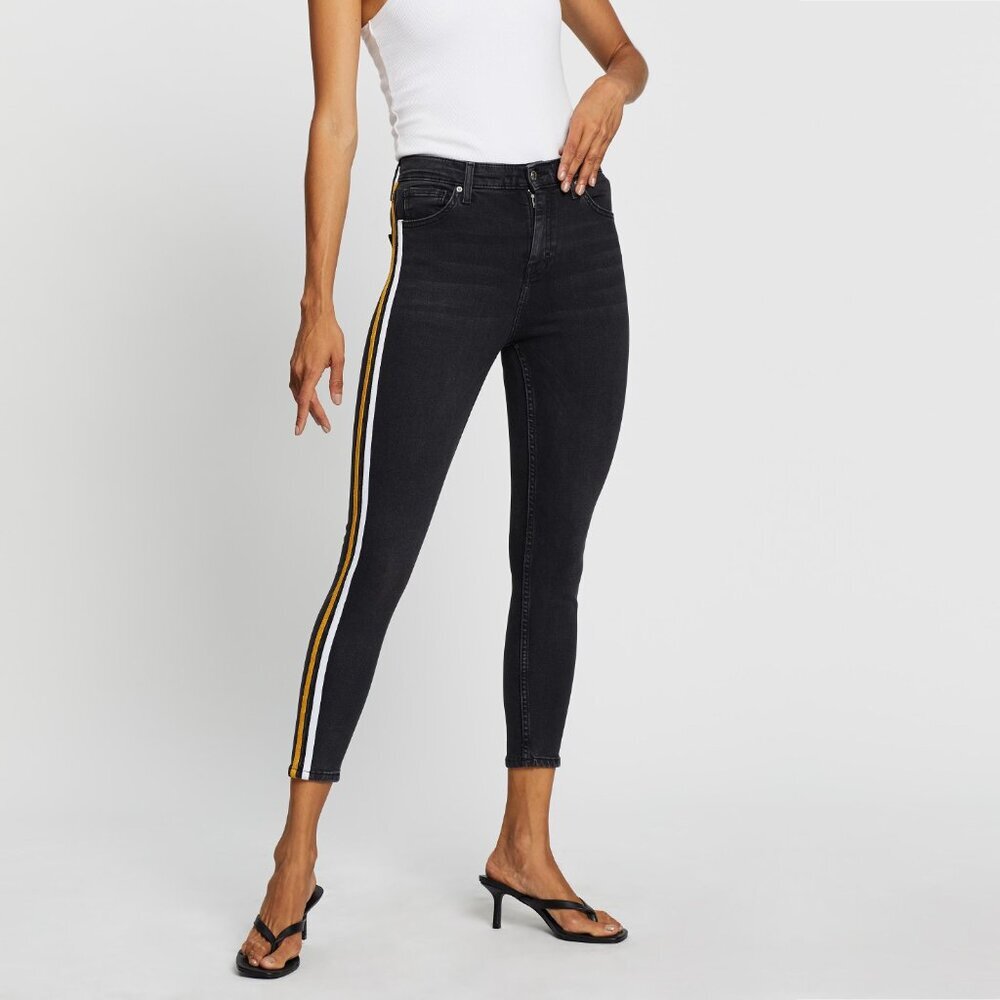 2/$30 Topshop Moto Jamie Side Stiripe Jeans High Rise Skinny Wash Black 30 #9388 - Picture 4 of 14